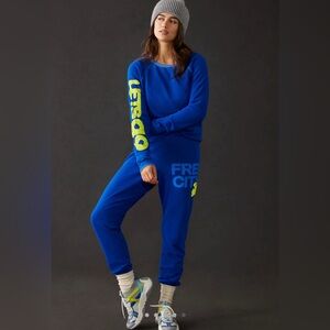 Anthropologie Free City  Relaxed Blue and Yellow Sweatshirt